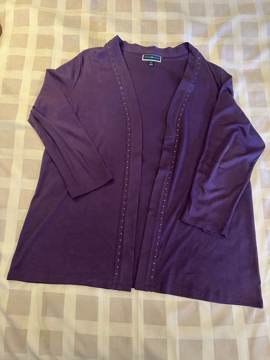 Karen Scott Sweaters - Karen Scott Purple Open-Front Cardigan‎ w/Bling